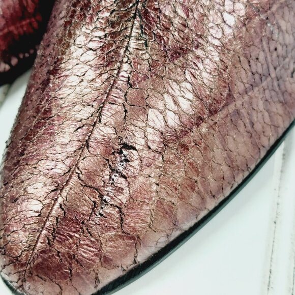 Parallel Brown Metallic Reptilian Print Side Zip Elastic Calf Heeled Boots H476 - Picture 9 of 13